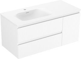 Mexen Rivel bathroom cabinet 100 cm with left washbasin Vela, 2S, 1D, fluted, matte white - 91A23-10047-3-BBFFF01-W23L01