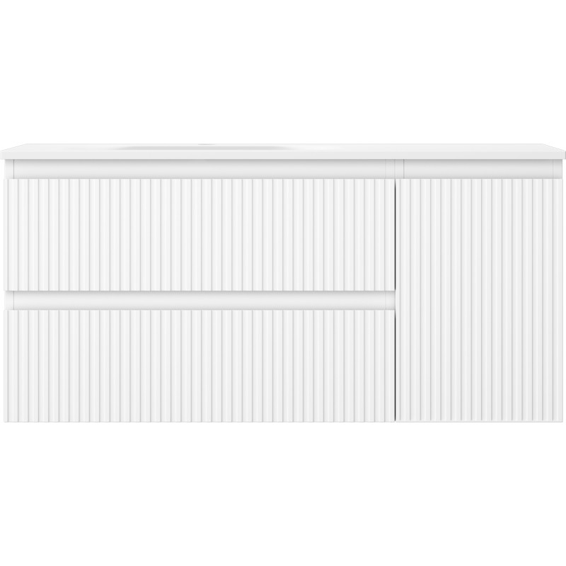 Mexen Rivel 100 cm bathroom cabinet with left Vela sink, 2 drawers, 1 door, grooved, white matte - 91A23-10047-3-BBFFF01-W23L01