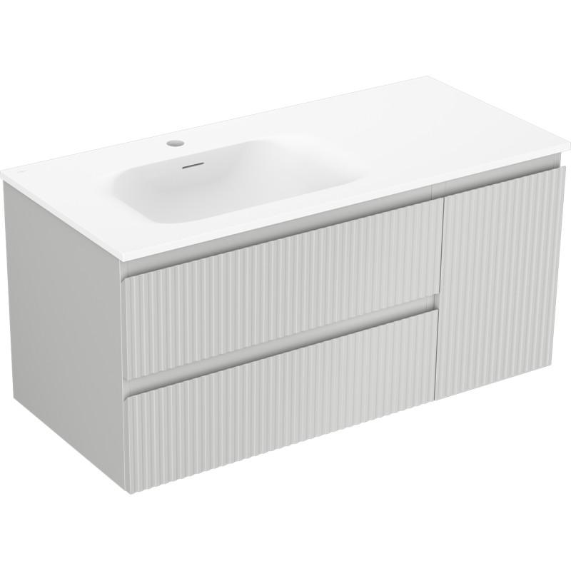 Mexen Rivel bathroom cabinet 100 cm with Vela left sink, 2S, 1D, grooved, gray matte/white matte - 91A23-10047-3-BBFFF62-W23L01