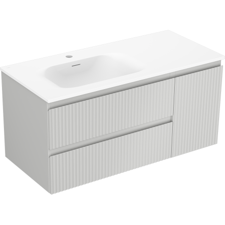 Mexen Rivel bathroom cabinet 100 cm with Vela left sink, 2S, 1D, grooved, gray matte/white matte - 91A23-10047-3-BBFFF62-W23L01