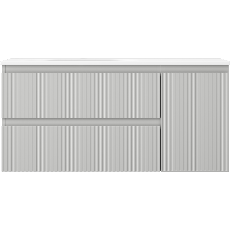 Mexen Rivel bathroom cabinet 100 cm with Vela left sink, 2S, 1D, fluted, matte gray/matte white - 91A23-10047-3-BBFFF62-W23L01