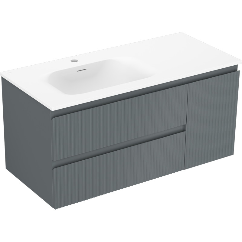 Mexen Rivel 100 cm bathroom cabinet with Vela left-hand sink, 2S, 1D, grooved, graphite/white matte
