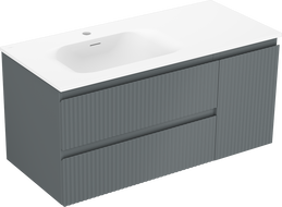 Mexen Rivel 100 cm bathroom cabinet with Vela left-hand sink, 2S, 1D, grooved, graphite/white matte