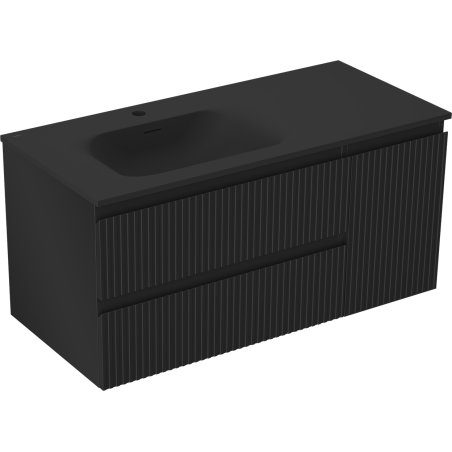 Mexen Rivel 100 cm Bathroom Cabinet with Vela Left Sink, 2S, 1D, Grooved, Matte Black - 91A23-10047-3-BBFFF71-W23L71