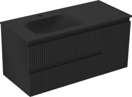 Mexen Rivel bathroom cabinet 100 cm with left Vela sink, 2S, 1D, fluted, black matte - 91A23-10047-3-BBFFF71-W23L71