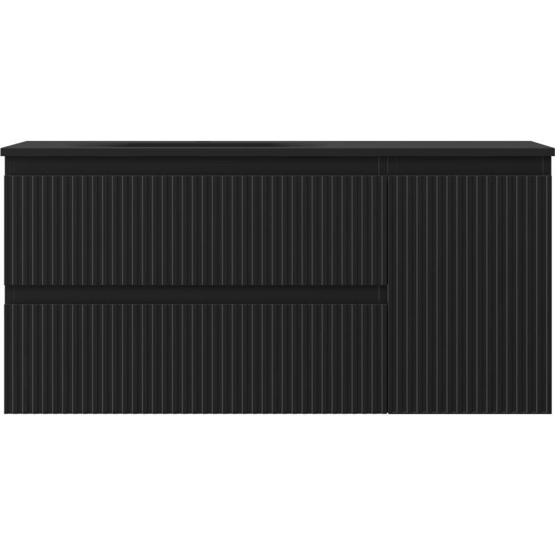 Mexen Rivel 100 cm Bathroom Cabinet with Vela Left Sink, 2S, 1D, Grooved, Matte Black - 91A23-10047-3-BBFFF71-W23L71