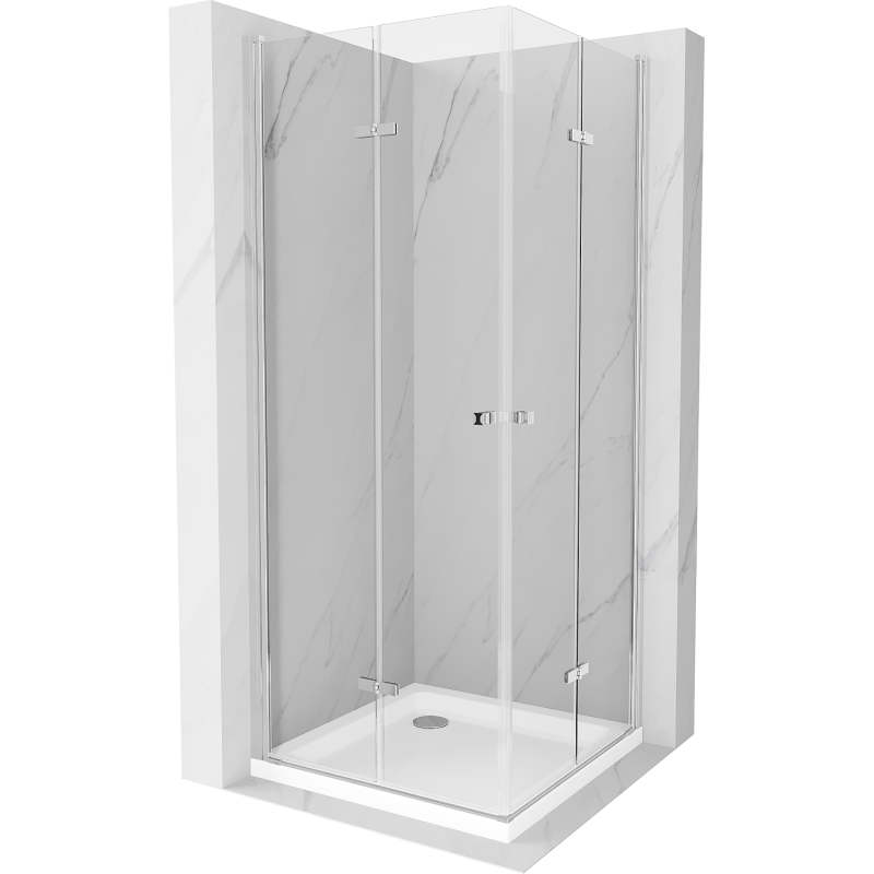Mexen Lima Duo folding shower cubicle 80 x 80 cm, Transparent, Chrome + shower tray Flat - 856-080-080-01-02-4010