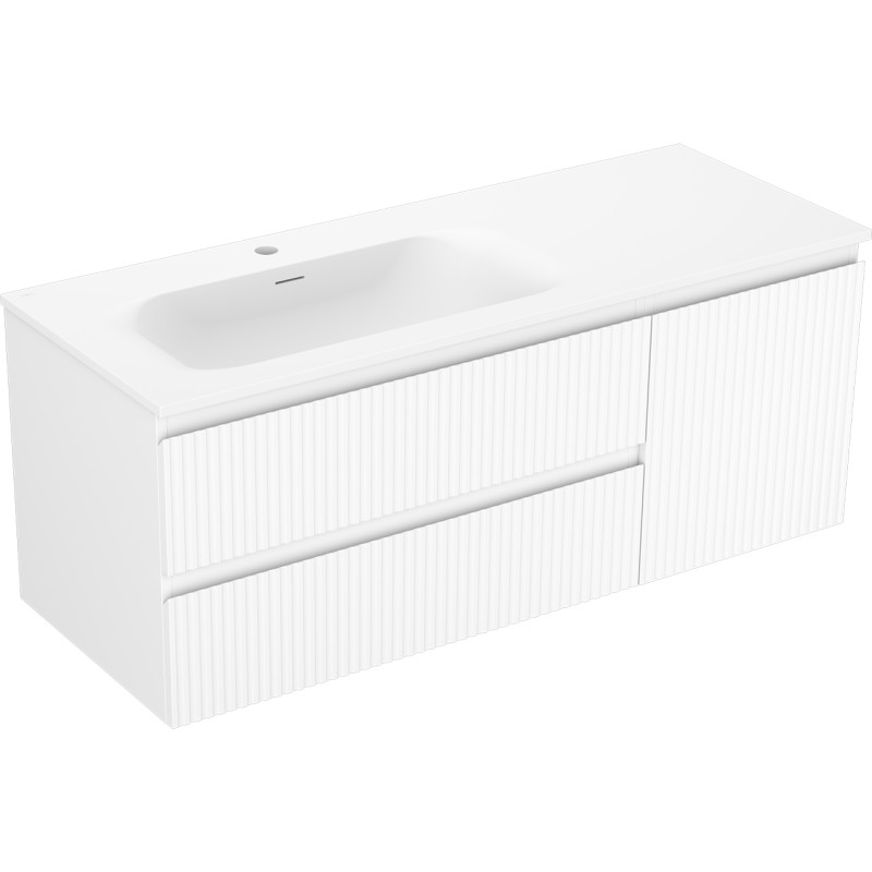 Mexen Rivel 120 cm bathroom cabinet with left Vela sink, 2S, 1D, grooved, white matte - 91A23-12047-3-BBFFF01-W23L01