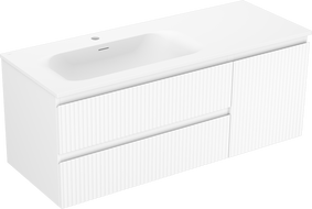 Mexen Rivel 120 cm bathroom cabinet with left Vela sink, 2S, 1D, grooved, white matte - 91A23-12047-3-BBFFF01-W23L01
