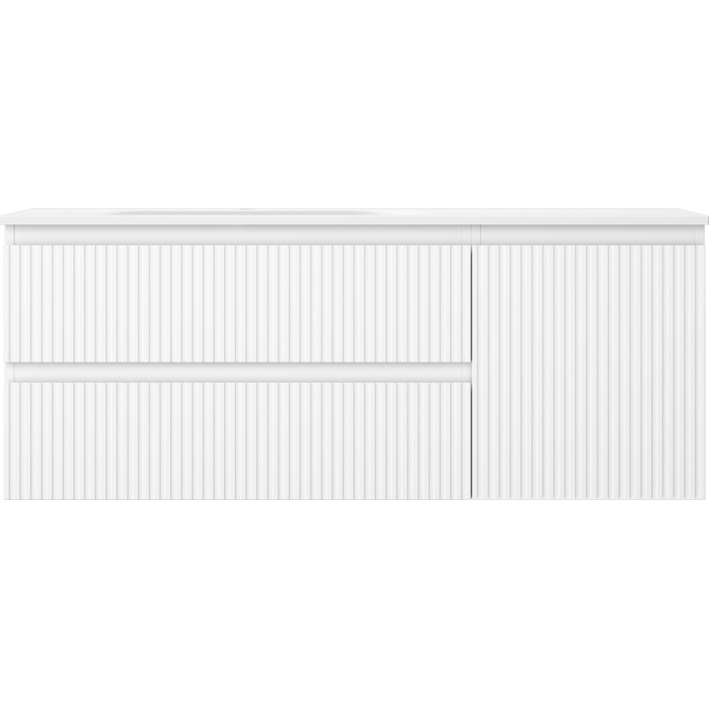 Mexen Rivel 120 cm bathroom cabinet with left Vela sink, 2S, 1D, grooved, white matte - 91A23-12047-3-BBFFF01-W23L01