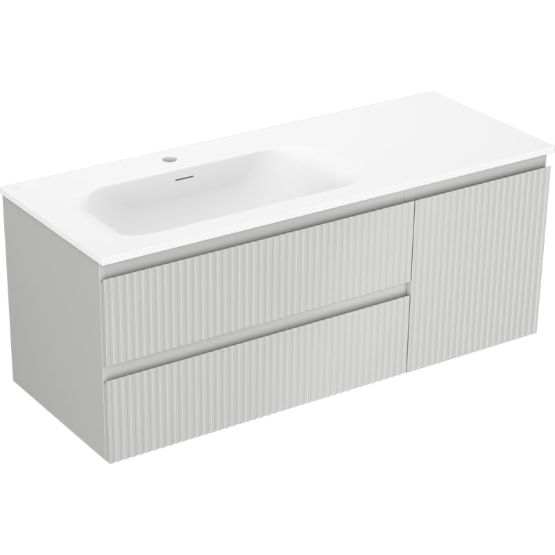 Mexen Rivel 120 cm bathroom cabinet with Vela left sink, 2S, 1D, grooved, gray matte/white matte - 91A23-12047-3-BBFFF62-W23L01