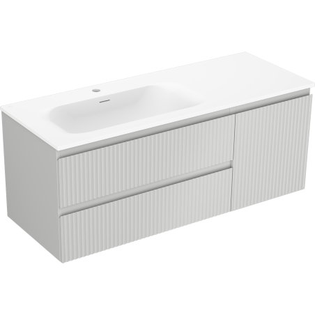 Mexen Rivel 120 cm bathroom cabinet with left Vela sink, 2S, 1D, fluted, gray matte/white matte - 91A23-12047-3-BBFFF62-W23L01