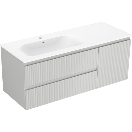 Mexen Rivel 120 cm bathroom cabinet with Vela left sink, 2S, 1D, grooved, gray matte/white matte - 91A23-12047-3-BBFFF62-W23L01