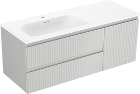 Mexen Rivel 120 cm bathroom cabinet with left Vela sink, 2S, 1D, fluted, gray matte/white matte - 91A23-12047-3-BBFFF62-W23L01