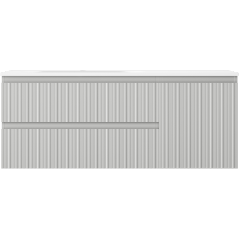 Mexen Rivel 120 cm bathroom cabinet with left Vela sink, 2S, 1D, fluted, gray matte/white matte - 91A23-12047-3-BBFFF62-W23L01