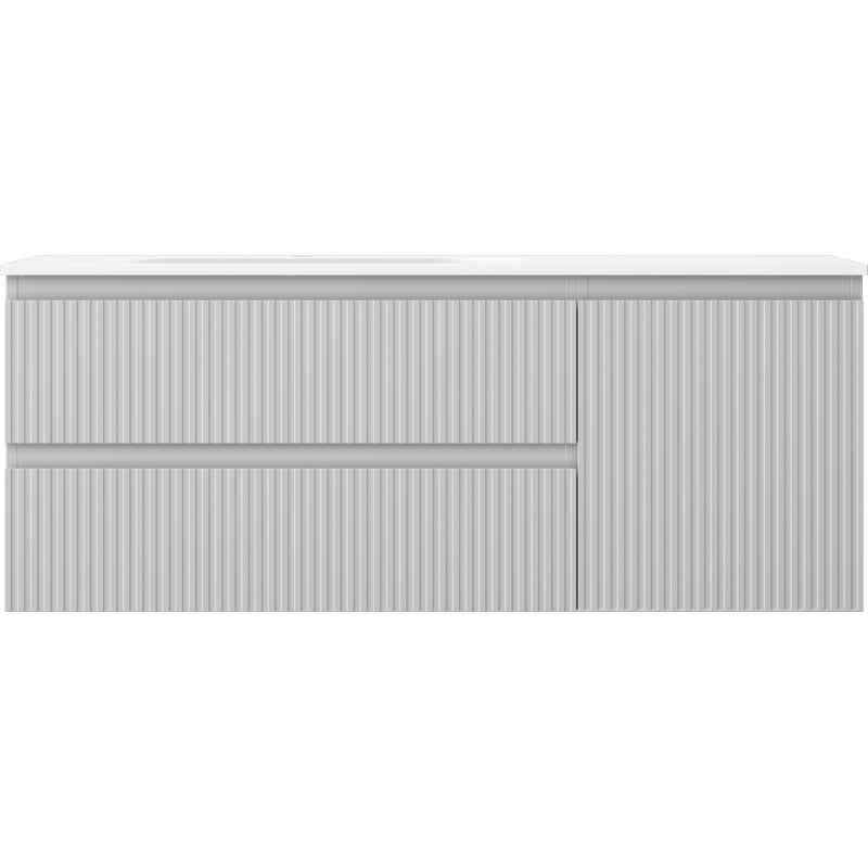 Mexen Rivel 120 cm bathroom cabinet with Vela left sink, 2S, 1D, grooved, gray matte/white matte - 91A23-12047-3-BBFFF62-W23L01
