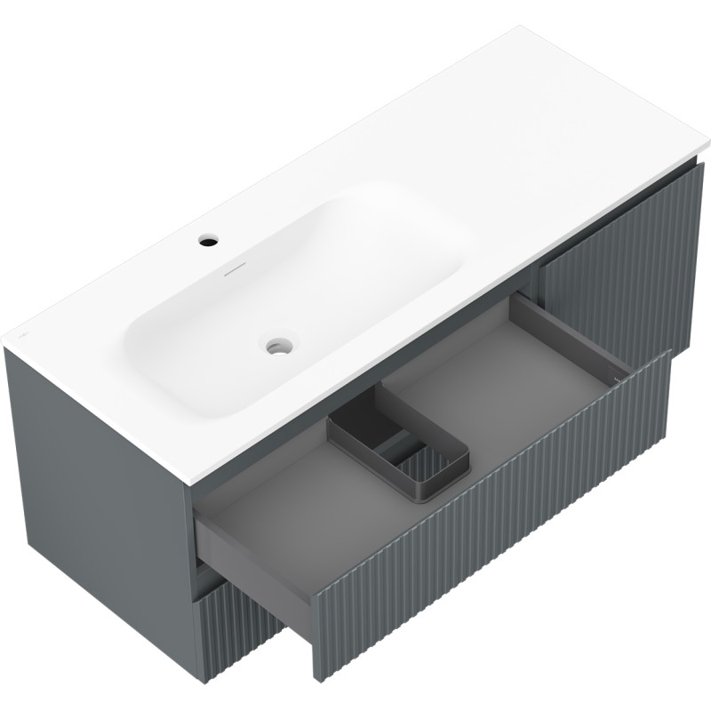 Mexen Rivel 120 cm bathroom cabinet with Vela left sink, 2S, 1D, grooved, graphite/white matte - 91A23-12047-3-BBFFF66-W23L01