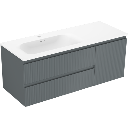 Mexen Rivel 120 cm bathroom cabinet with Vela left sink, 2S, 1D, grooved, graphite/white matte - 91A23-12047-3-BBFFF66-W23L01