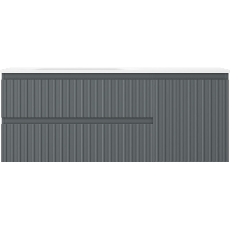 Mexen Rivel 120 cm bathroom cabinet with Vela left sink, 2S, 1D, grooved, graphite/white matte - 91A23-12047-3-BBFFF66-W23L01