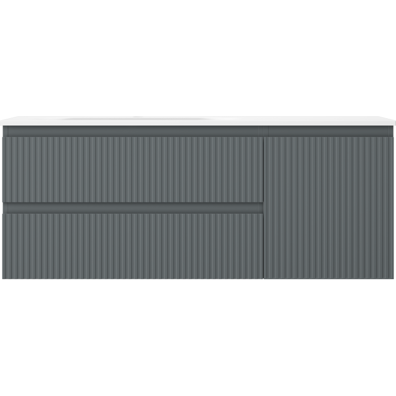 Mexen Rivel bathroom cabinet 120 cm with left sink Vela, 2S, 1D, grooved, graphite/white matte - 91A23-12047-3-BBFFF66-W23L01