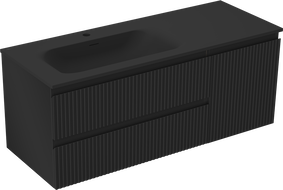 Mexen Rivel bathroom cabinet 120 cm with left Vela sink, 2S, 1D, grooved, black matte - 91A23-12047-3-BBFFF71-W23L71