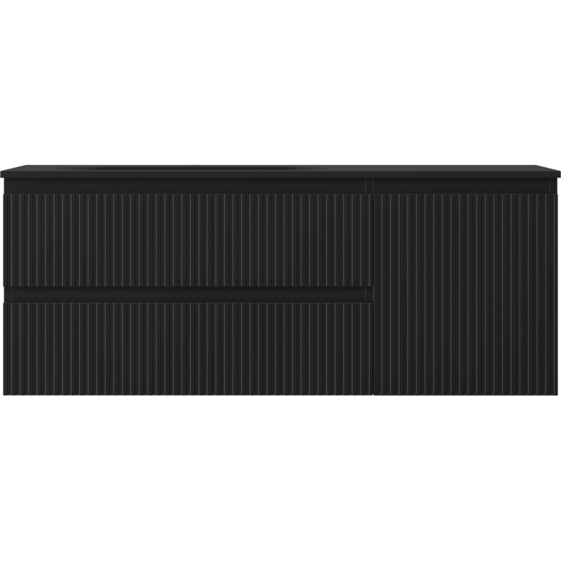 Mexen Rivel 120 cm bathroom cabinet with Vela left sink, 2 drawers, 1 door, fluted, matte black - 91A23-12047-3-BBFFF71-W23L71