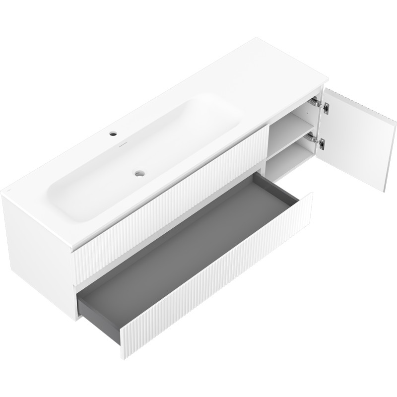 Mexen Rivel 160 cm bathroom cabinet with Vela left sink, 2S, 1D, grooved, matte white - 91A23-16047-3-BBFFF01-W23L01