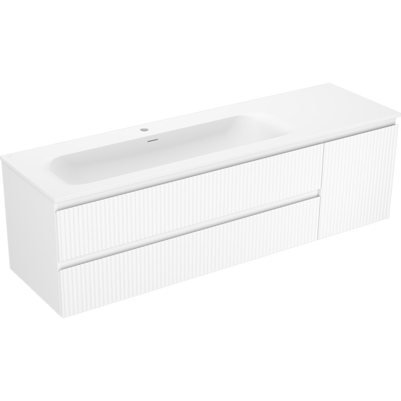 Mexen Rivel 160 cm bathroom cabinet with Vela left sink, 2S, 1D, grooved, matte white - 91A23-16047-3-BBFFF01-W23L01