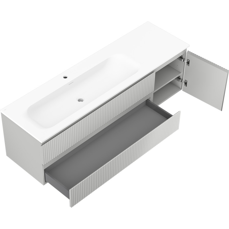 Mexen Rivel bathroom cabinet 160 cm with Vela left sink, 2S, 1D, grooved, gray matte/white matte - 91A23-16047-3-BBFFF62-W23L01
