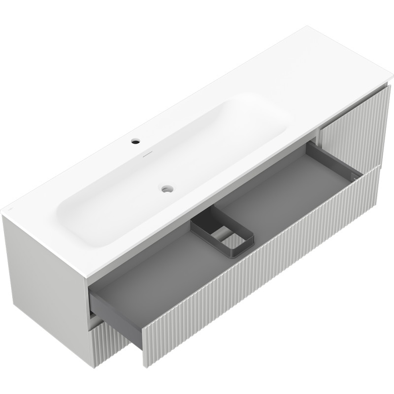 Mexen Rivel bathroom cabinet 160 cm with Vela left sink, 2S, 1D, grooved, gray matte/white matte - 91A23-16047-3-BBFFF62-W23L01