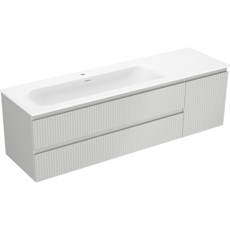 Mexen Rivel bathroom cabinet 160 cm with Vela left sink, 2S, 1D, grooved, gray matte/white matte - 91A23-16047-3-BBFFF62-W23L01