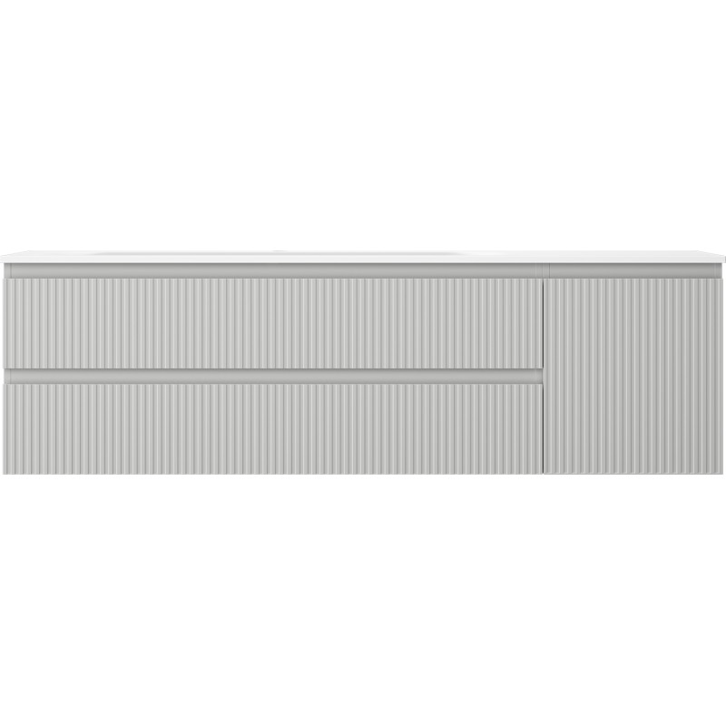 Mexen Rivel bathroom cabinet 160 cm with Vela left sink, 2S, 1D, grooved, gray matte/white matte - 91A23-16047-3-BBFFF62-W23L01