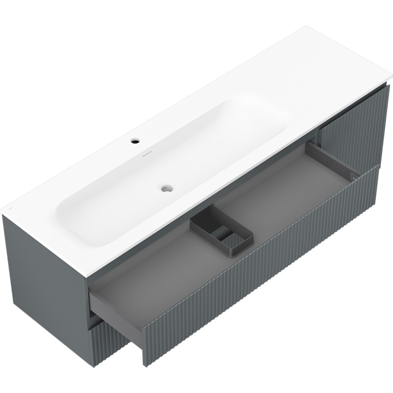 Mexen Rivel 160 cm Bathroom Cabinet with Vela Left Sink, 2 Drawers, 1 Door, Grooved, Graphite/White Matte