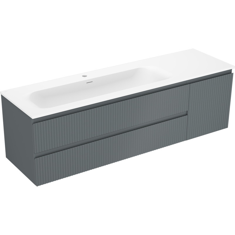 Mexen Rivel 160 cm Bathroom Cabinet with Vela Left Sink, 2 Drawers, 1 Door, Grooved, Graphite/White Matte