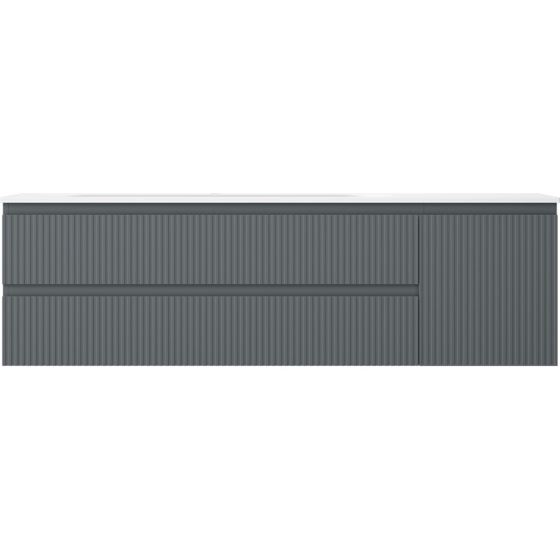 Mexen Rivel 160 cm Bathroom Cabinet with Vela Left Sink, 2 Drawers, 1 Door, Grooved, Graphite/White Matte