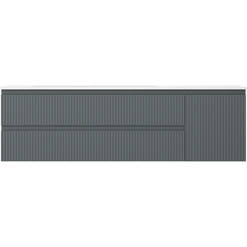 Mexen Rivel 160 cm Bathroom Cabinet with Vela Left Sink, 2S, 1D, Fluted, Graphite/White Matte - 91A23-16047-3-BBFFF66-W23L01