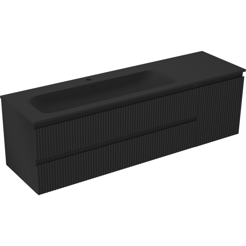 Mexen Rivel bathroom cabinet 160 cm with Vela left sink, 2S, 1D, fluted, black matte - 91A23-16047-3-BBFFF71-W23L71