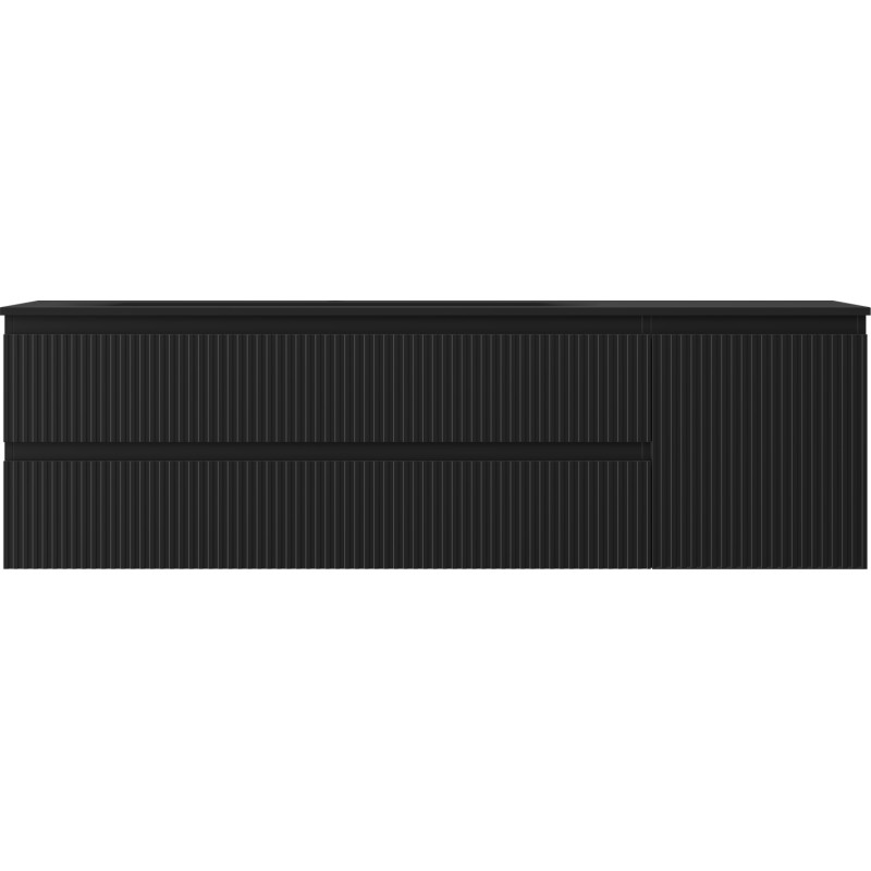 Mexen Rivel 160 cm bathroom cabinet with Vela left sink, 2S, 1D, fluted, black matte - 91A23-16047-3-BBFFF71-W23L71