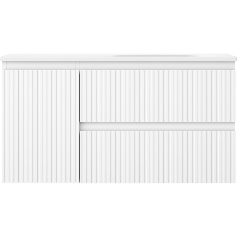 Mexen Rivel 90 cm bathroom cabinet with Vela sink, right, 2S, 1D, grooved, matte white - 91A23-09047-3-BBFFF01-W23P01