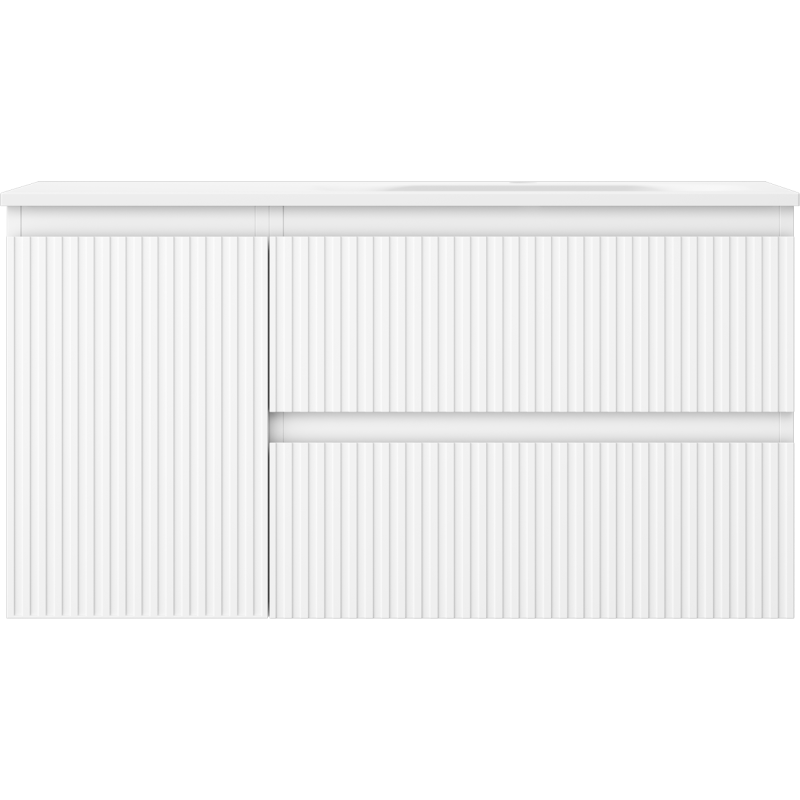 Mexen Rivel bathroom cabinet 90 cm with Vela right sink, 2S, 1D, grooved, white matte - 91A23-09047-3-BBFFF01-W23P01