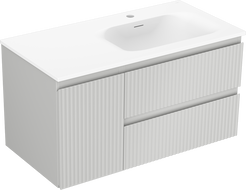 Mexen Rivel 90 cm bathroom cabinet with Vela right sink, 2 drawers, 1 door, grooved, gray matte/white matte
