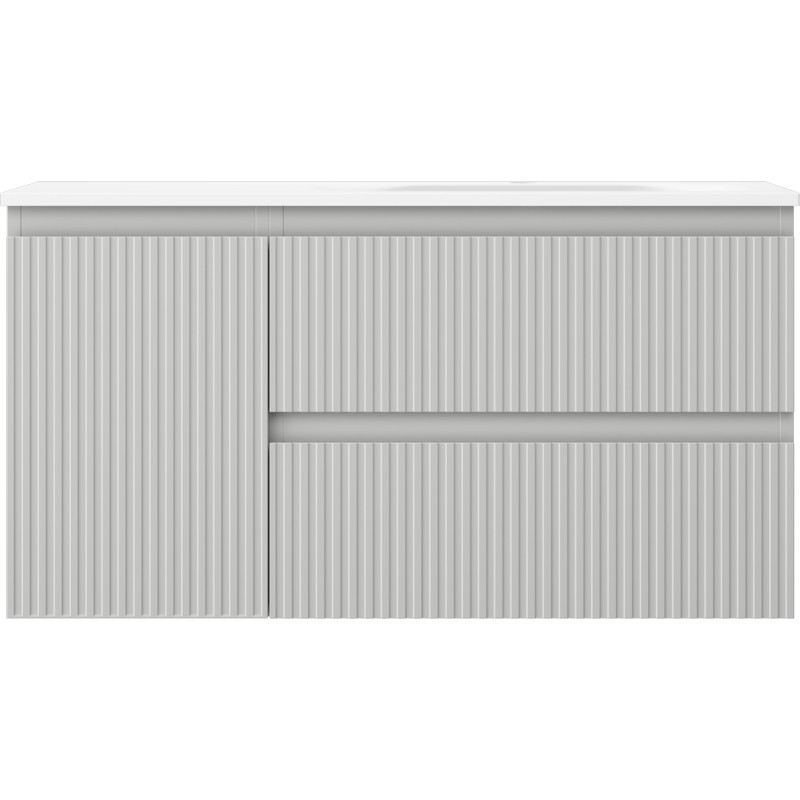 Mexen Rivel 90 cm bathroom cabinet with Vela right sink, 2 drawers, 1 door, grooved, gray matte/white matte