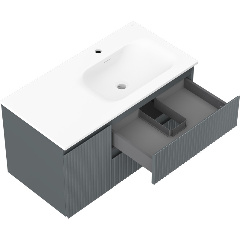 Mexen Rivel bathroom cabinet 90 cm with Vela right sink, 2S, 1D, grooved, graphite/white matte - 91A23-09047-3-BBFFF66-W23P01