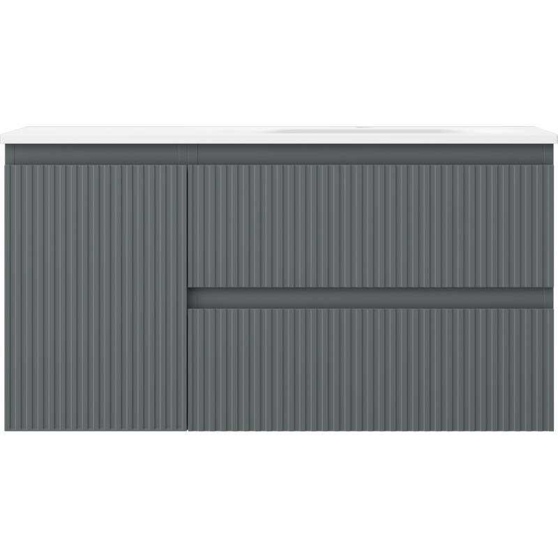 Mexen Rivel bathroom cabinet 90 cm with Vela right sink, 2S, 1D, fluted, graphite/white matte - 91A23-09047-3-BBFFF66-W23P01