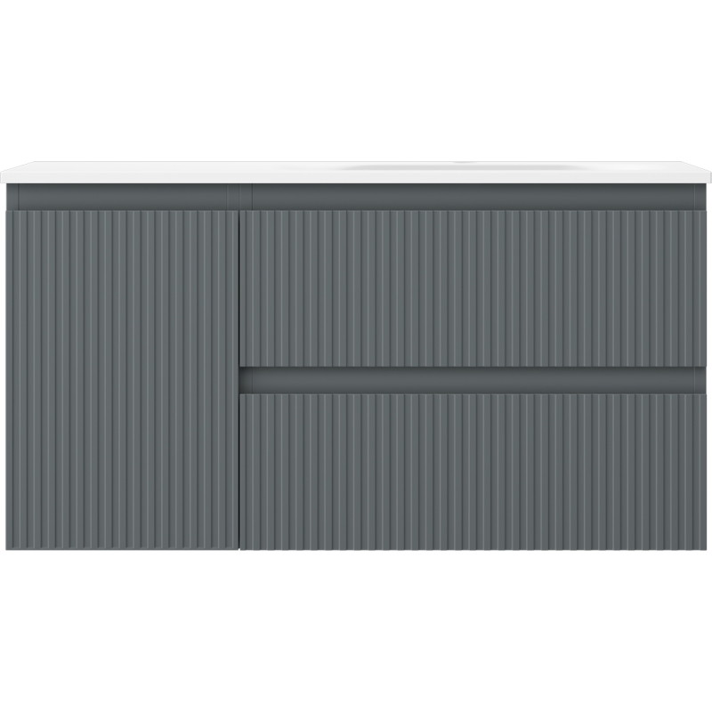 Mexen Rivel bathroom cabinet 90 cm with Vela right sink, 2S, 1D, grooved, graphite/white matte - 91A23-09047-3-BBFFF66-W23P01