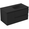 Mexen Rivel bathroom cabinet 90 cm with Vela right basin, 2S, 1D, fluted, black matte - 91A23-09047-3-BBFFF71-W23P71