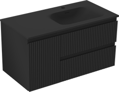 Mexen Rivel bathroom cabinet 90 cm with Vela right basin, 2S, 1D, fluted, black matte - 91A23-09047-3-BBFFF71-W23P71