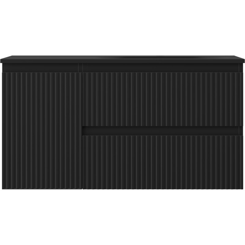 Mexen Rivel 90 cm Bathroom Cabinet with Vela Right Washbasin, 2S, 1D, Grooved, Matte Black - 91A23-09047-3-BBFFF71-W23P71