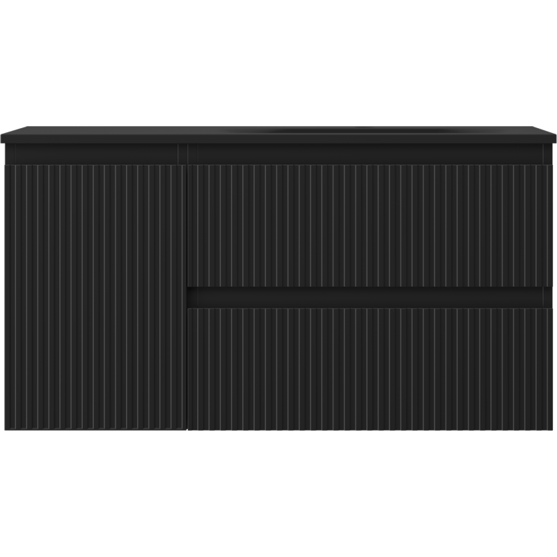 Mexen Rivel bathroom cabinet 90 cm with Vela right basin, 2S, 1D, fluted, black matte - 91A23-09047-3-BBFFF71-W23P71