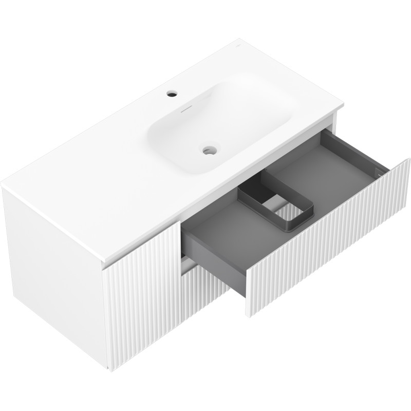 Mexen Rivel bathroom cabinet 100 cm with Vela right sink, 2S, 1D, ribbed, white matte - 91A23-10047-3-BBFFF01-W23P01